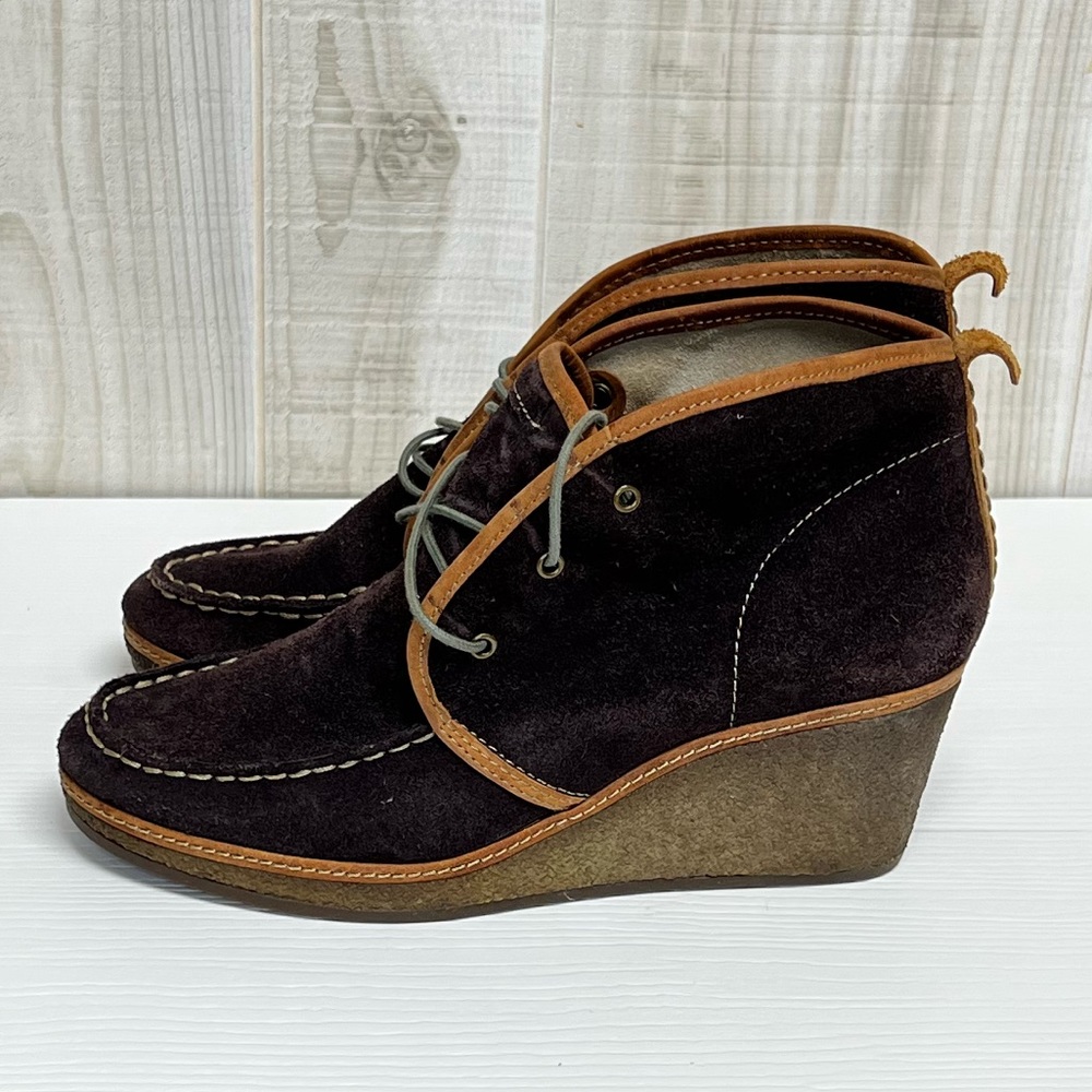 OluKai Wali Suede Wedge Brown Ankle Boot Women’s Size 8.5